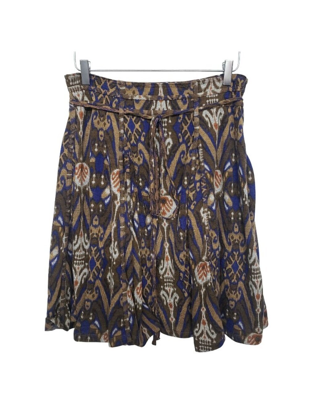 Lapis Belted Circle Skirt Boho Polyester Stretch Brown Blue Womens Large